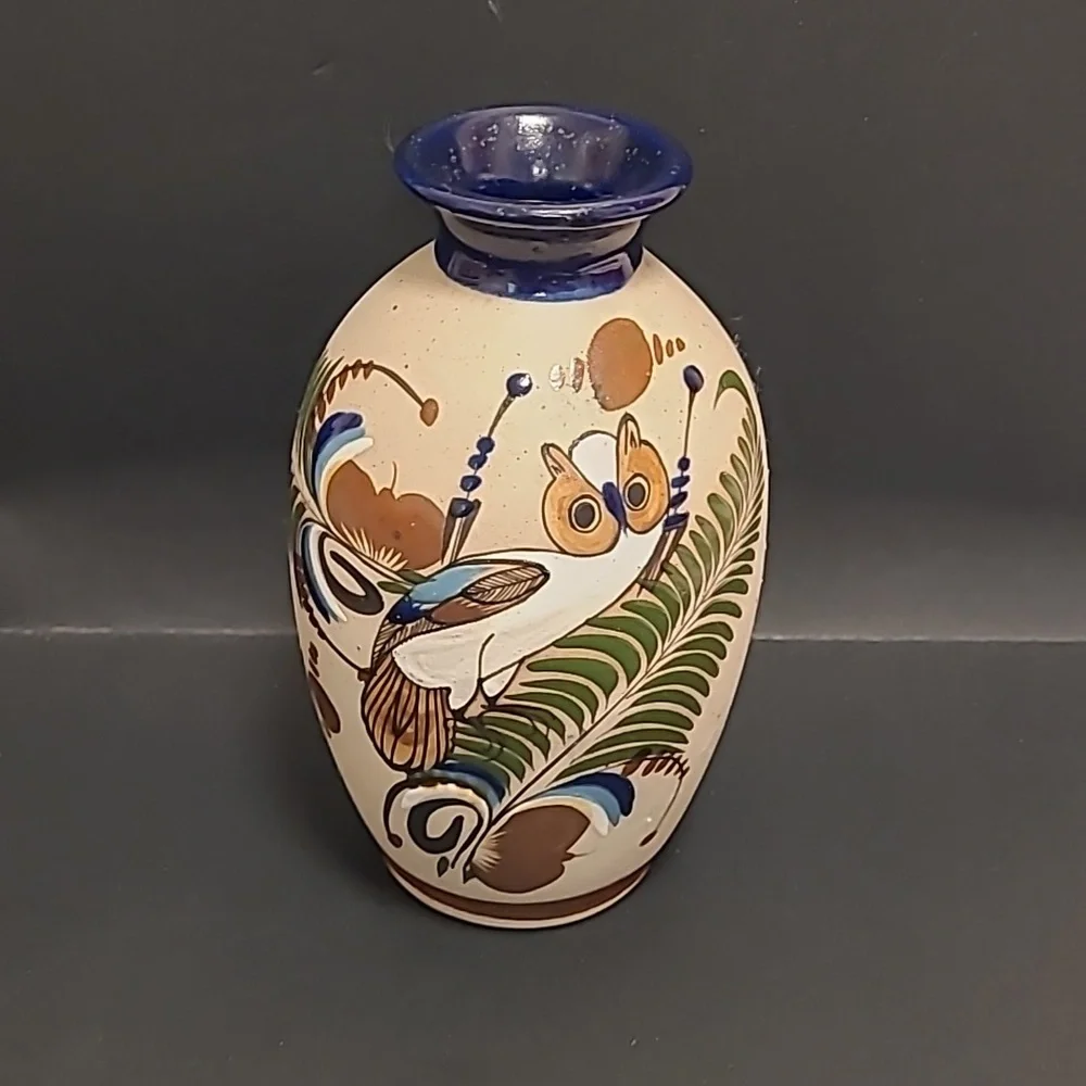 Handpainted Mexican Vase with an Adorable Owl